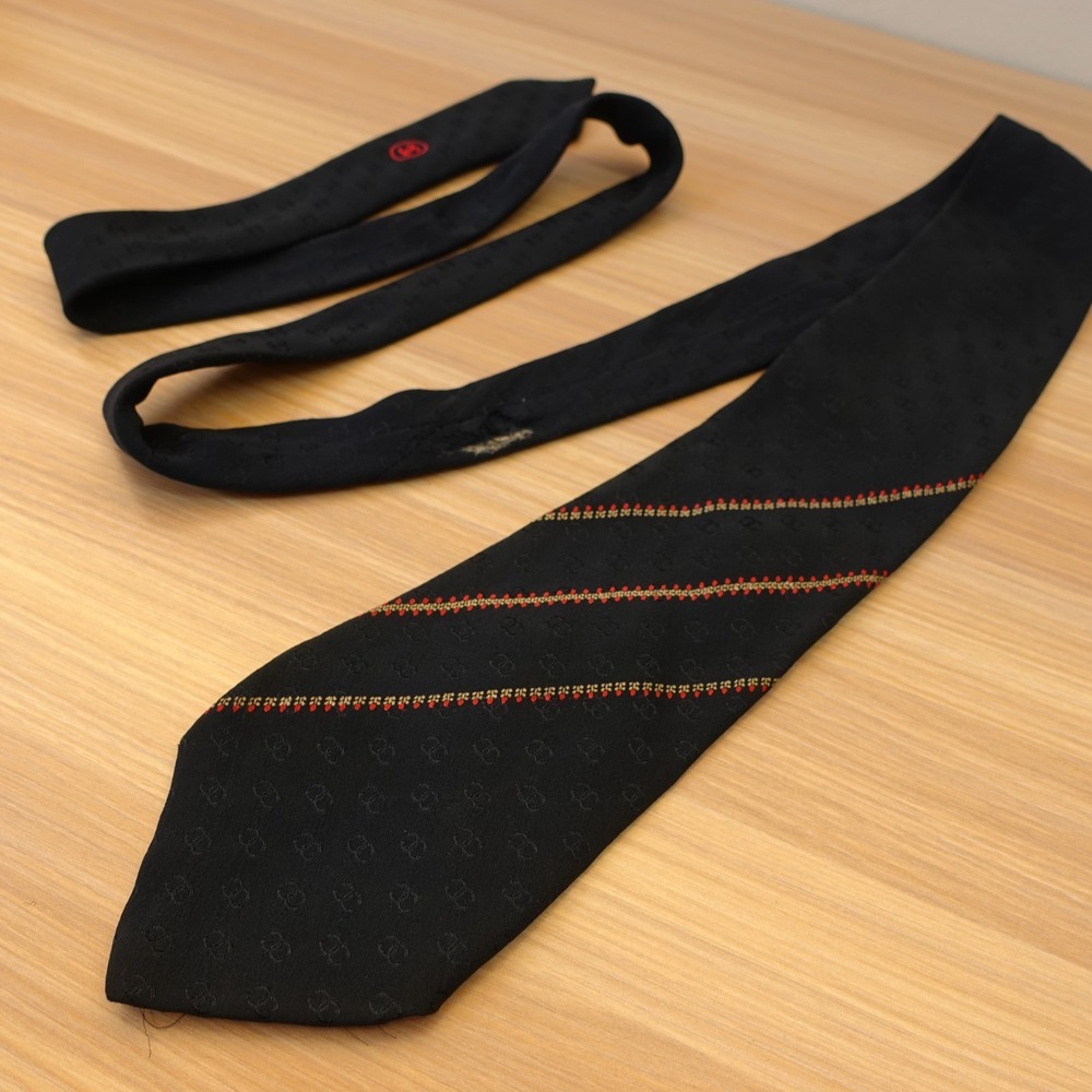 CHANEL Neck Tie Men Black CC Monogram Logo Stripe Silk French Luxury FRANCE $425 - Picture 1 of 16